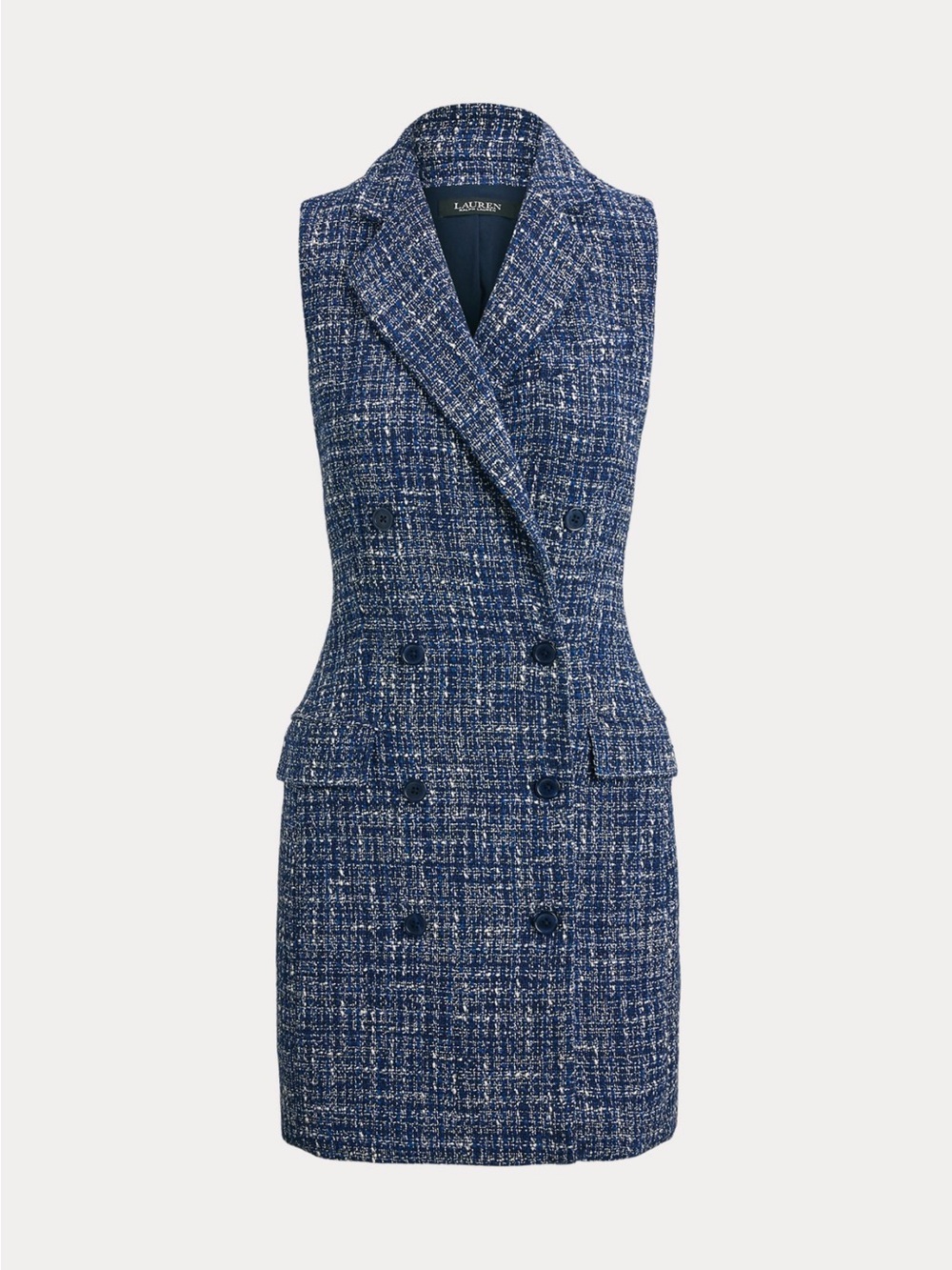 Lauren Ralph Lauren Blue Tweed Double-Breasted Sleeveless Vest Dress